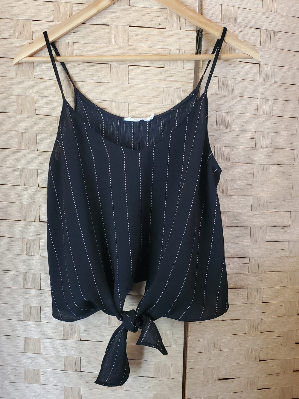 Lush Cami Size Small Black Striped Tie-Front